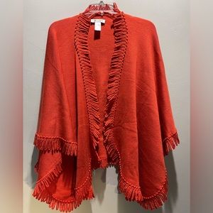 Beautiful orange tunic shawl. pretty detail on the edges. EUC 100 % acrylic